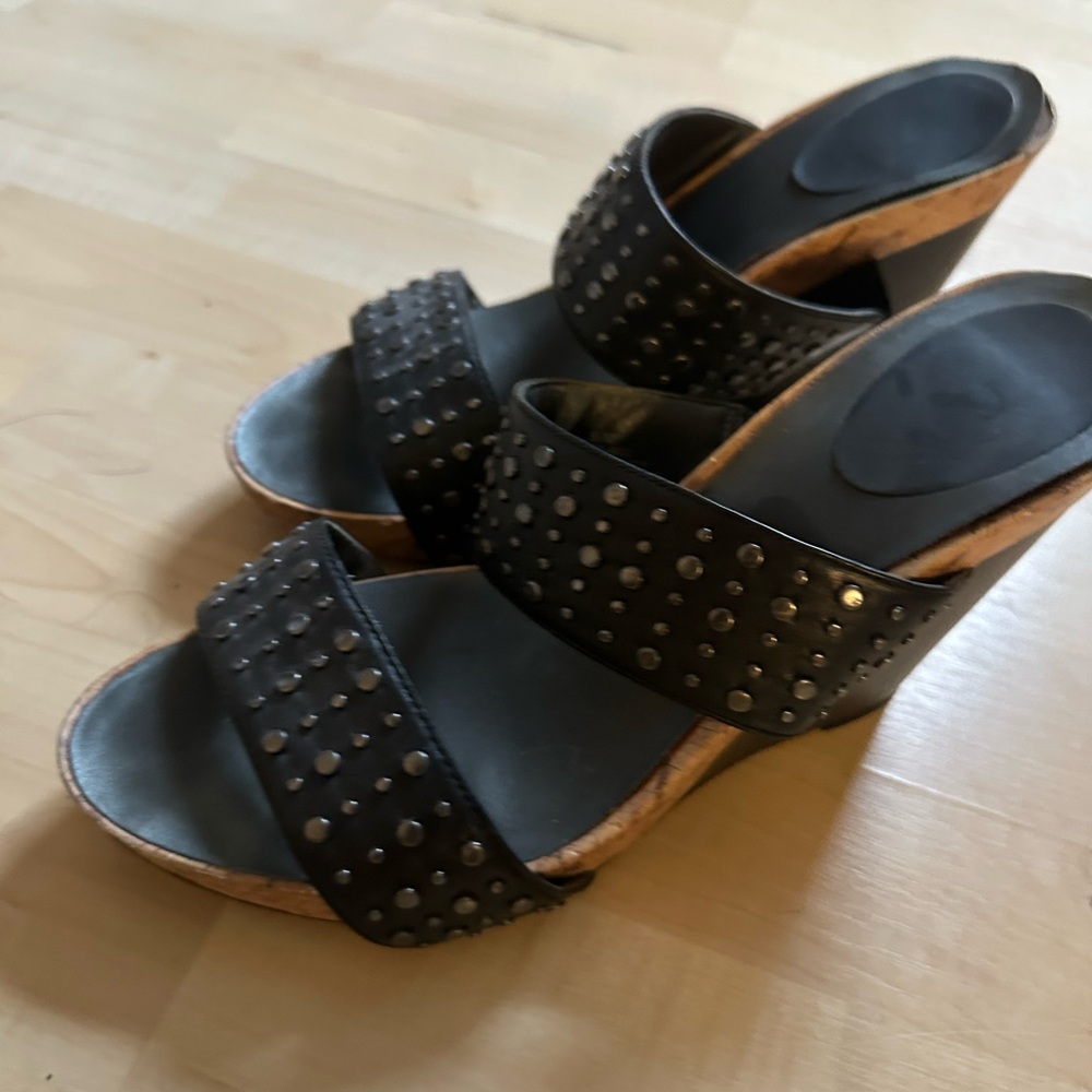 A.N.A Studded Black Wedge Sandals